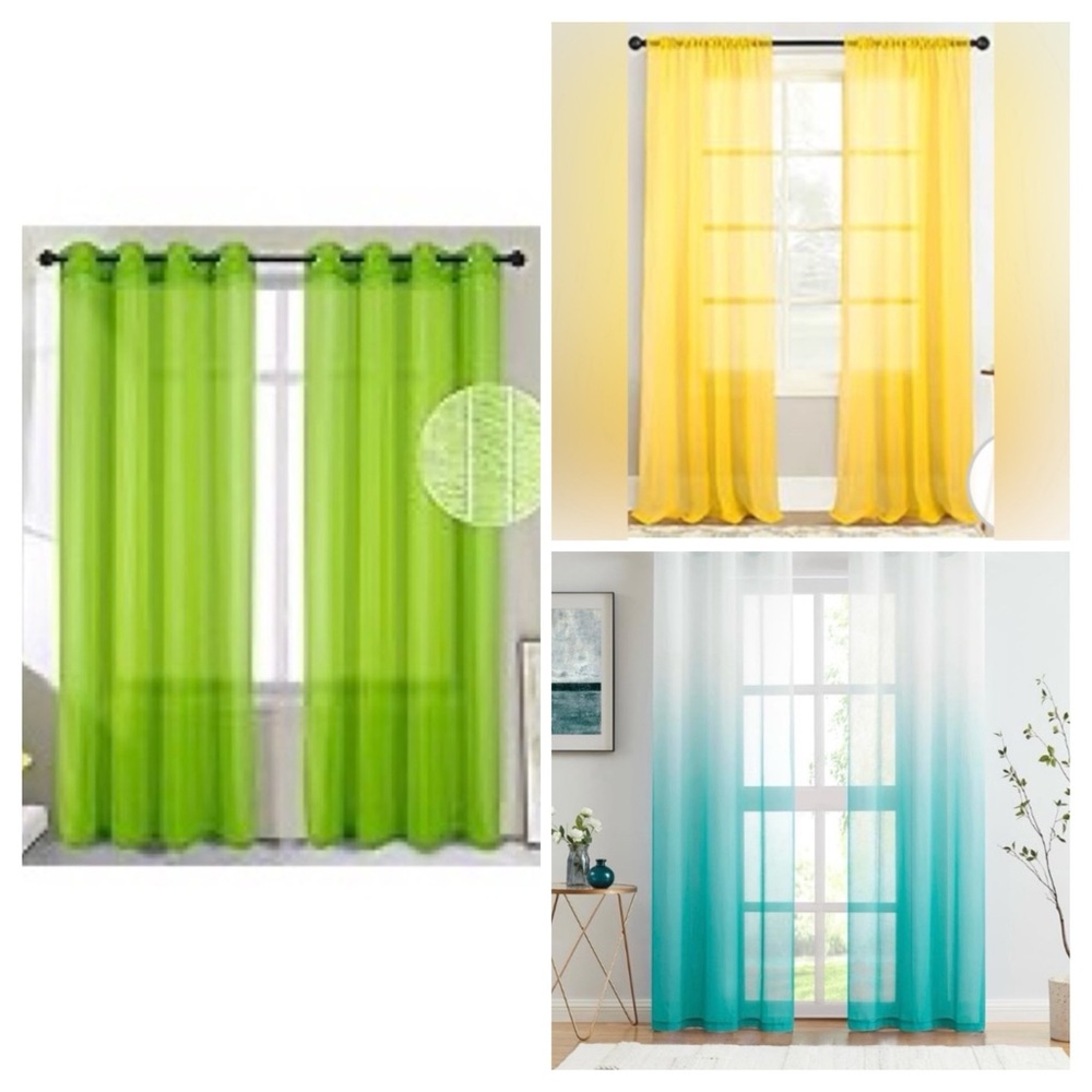Lot of 3 Tony’s Collection Curtains: Yellow, Green, Ombre Teal